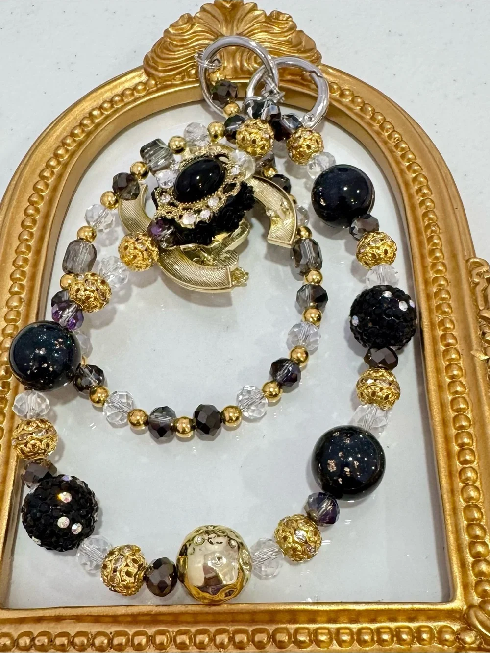 New Black & Gold Beaded Phone Chain